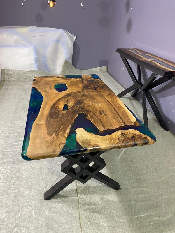 Epoxy Table, Epoxy Dining Table, Walnut Epoxy River Table, Custom 67” x 37” Walnut Blue, Turquoise, Green Epoxy Table, Order for Valerie Discount