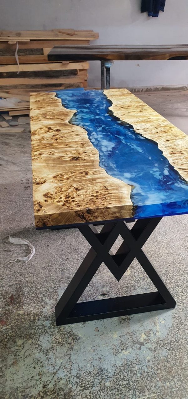 Epoxy Table, Epoxy Dining Table, Poplar Epoxy River Table, Custom 54” x 24” Poplar Blue Table, Epoxy Table, Custom Order for VN For Sale