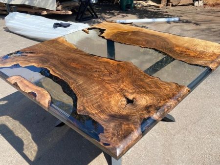 Epoxy Table, Epoxy Dining Table, Walnut Epoxy Table, River Dining Table, Custom 60” x 60” Walnut Smokey Gray Epoxy Table, Order for Sally D Online