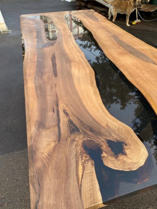 Walnut Dining Table, River Table, Custom 108  x 44  Walnut Smokey Gray Table, Epoxy River Table, Custom Order for Vickie For Cheap