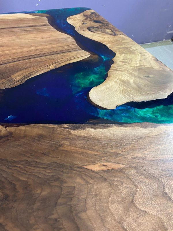 Epoxy Table, Epoxy Dining Table, Walnut Epoxy River Table, Custom 67” x 37” Walnut Blue, Turquoise, Green Epoxy Table, Order for Valerie Discount