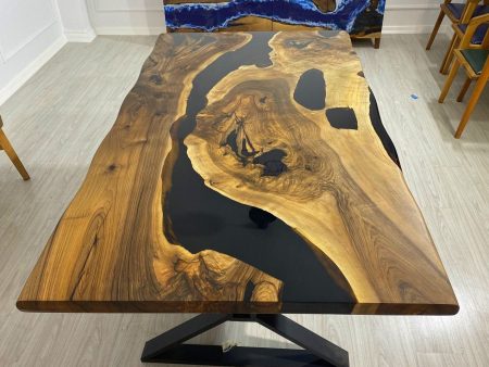 Epoxy Table, Epoxy Dining Table, Walnut Epoxy River Table, Custom 78” x 42” Walnut Black Epoxy River Table Order for Wendy Online