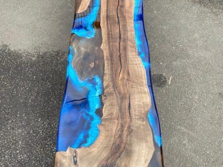 Handmade Epoxy Table, Live Edge Table, Epoxy Table, Custom 85” x 16” Walnut Wood Deep Blue and Turquoise, White Epoxy Table for Lauren Ru For Discount