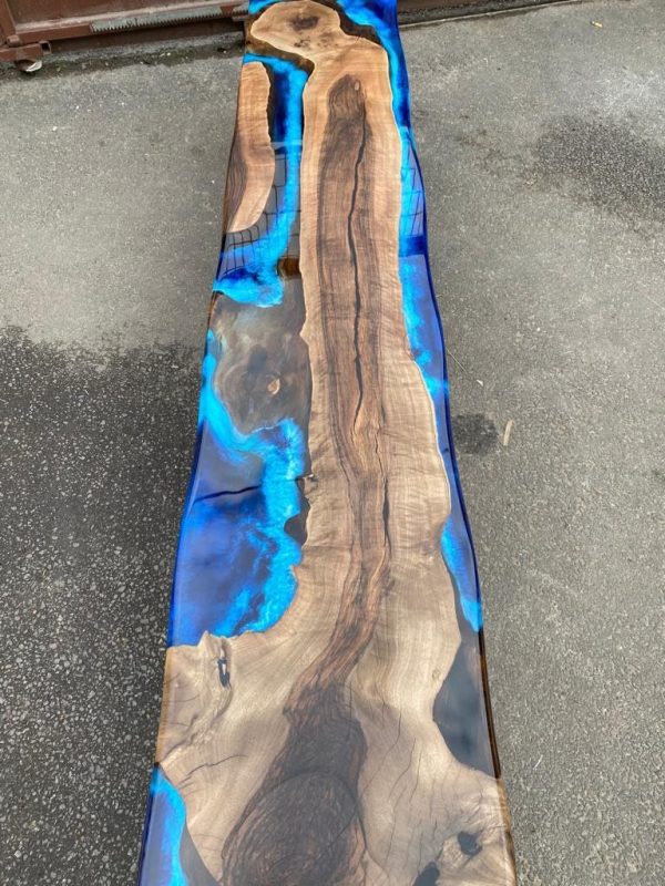 Handmade Epoxy Table, Live Edge Table, Epoxy Table, Custom 85” x 16” Walnut Wood Deep Blue and Turquoise, White Epoxy Table for Lauren Ru For Discount