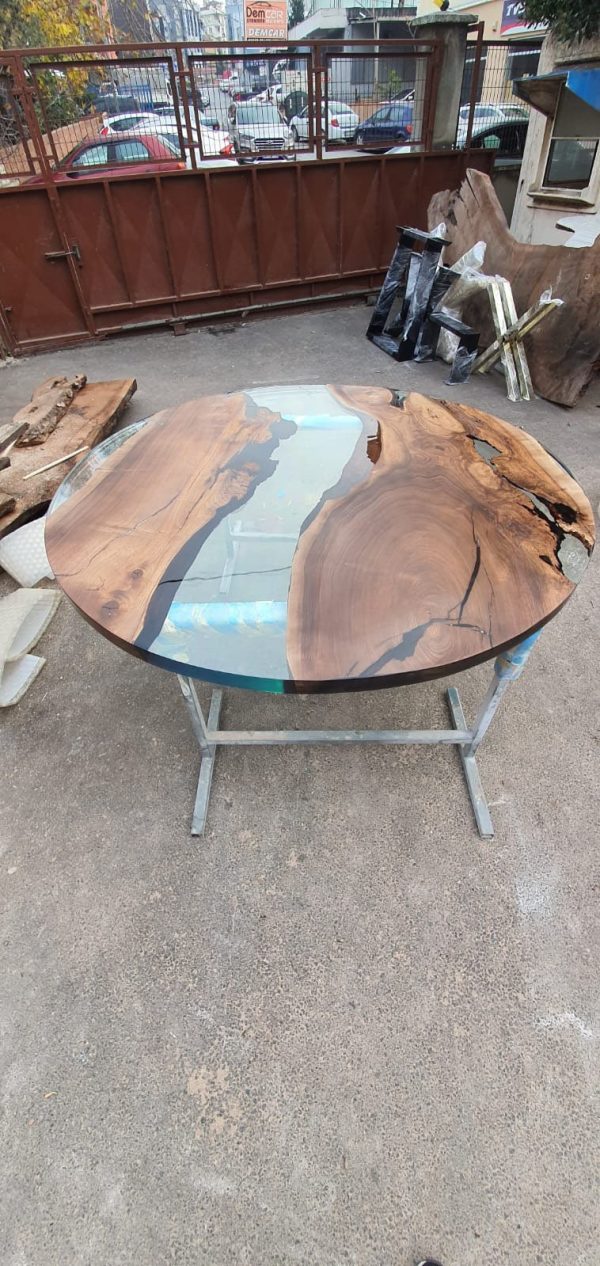 Round Dining Table, Custom 48” Diameter Round Table, Walnut Wood Clear Table, Clear Epoxy Table, Live Edge Table, Custom Order for Gernot Online Hot Sale