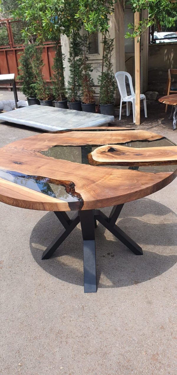 Custom Epoxy Table, Epoxy Furniture Package, Custom 75cm Diameter Round Table, Walnut Wood Smokey Gray Table, Epoxy Table Order for Chedburn For Cheap