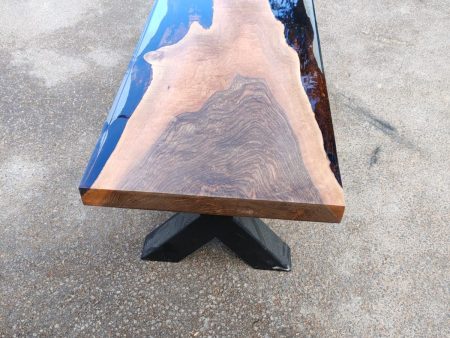 Walnut Epoxy Table, Custom 58” x 17” Walnut Smokey Table, Epoxy River Bench, Live Edge Table, Custom Order for Corsetti Discount