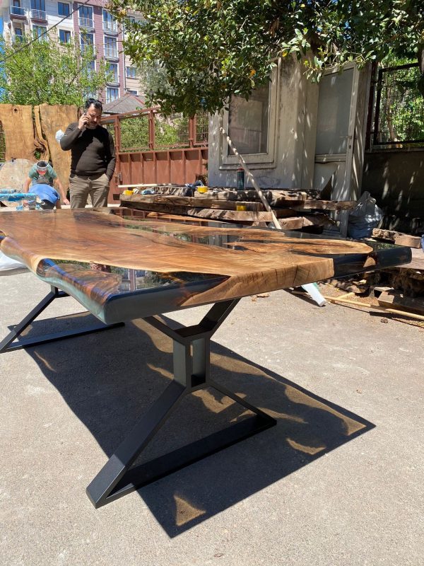 Clear Epoxy Table, Epoxy Resin Table, Live Edge Table, Custom 84” x 36” Walnut Smokey Gray Table, Epoxy River Table, Order for Angela F Online now