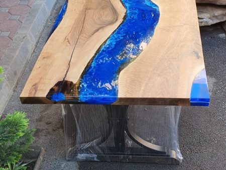 Epoxy Table, Epoxy Dining Table, Walnut Epoxy River Table, Custom 65  x 42  Walnut Wood Ocean Blue Epoxy Table, River Table Order for Denise Supply