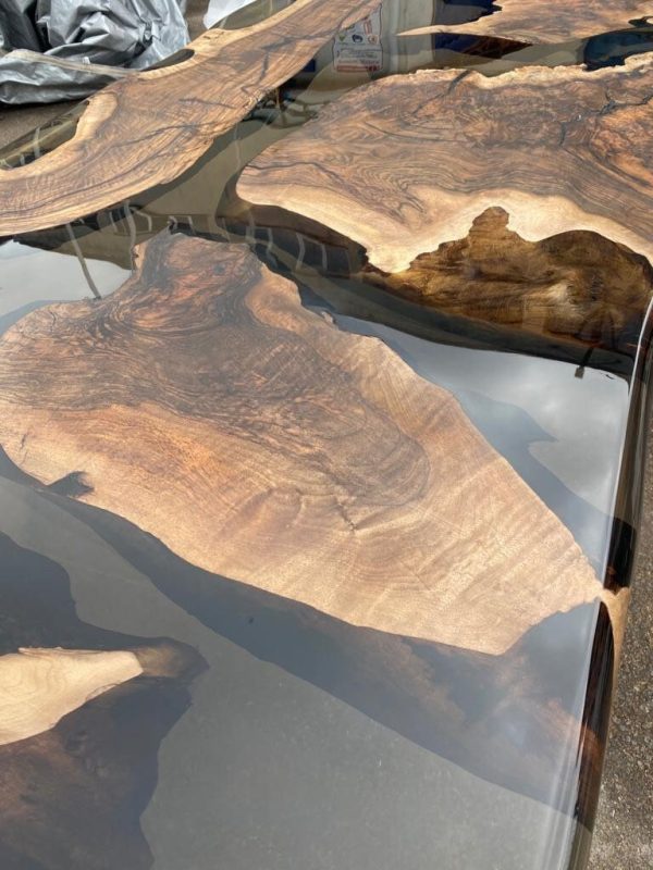 Clear Epoxy Table, Live Edge Table, Custom 96” x 40” Walnut Smokey Gray Table, Epoxy River Table, Custom Order for Jessica B Sale