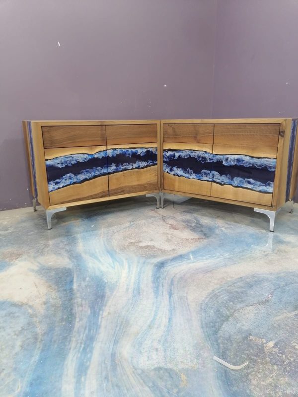 Custom 32” x 24” x 18” Epoxy Nightstand , Walnut Blue Epoxy Resin Cabinet, Blue River Nightstand for Noah Online