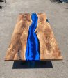 Epoxy Dining Table, Walnut Live Edge Table, Custom 84” x 42” Walnut Wood Deep Blue and Turquoise, White Waves Epoxy Dining Table for Loren1 For Discount