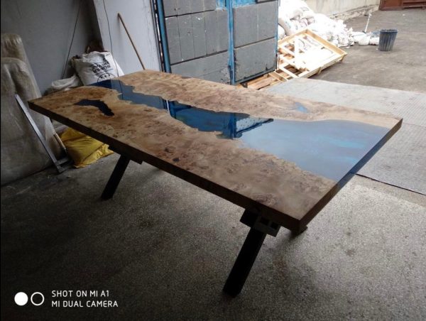 Blue Epoxy Table, Custom 80” x 40” Poplar Wood Blue River Table, River Epoxy Dining Table, Live Edge Table, Custom Order for Kimberly Hot on Sale