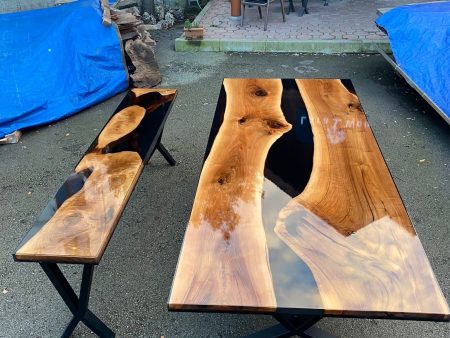 Walnut Dining Table, Custom 103” x 44” Unique Walnut Table, Black Epoxy River Table, River Shiny Dining Table, Custom Order for Sue Online now