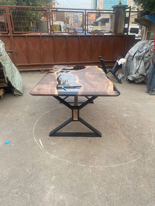 Epoxy Resin River Table, Epoxy Dining Table, Custom 72” x 40” Walnut Black Table, Handmade Epoxy Table Order for Lee D For Sale