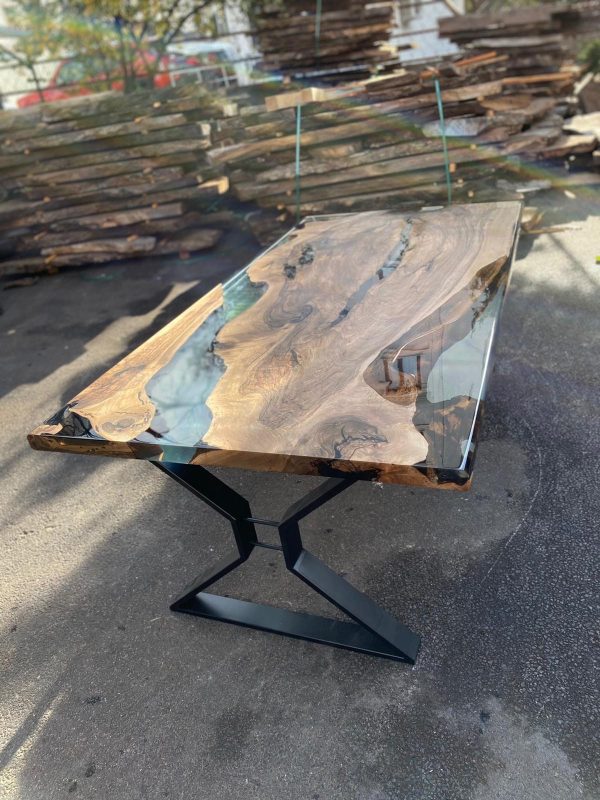 Walnut Dining Table, Live Edge Table, Epoxy Resin Table, Custom 84” x 45” Clear Epoxy Table, Walnut Epoxy Resin Table, Order for Emily M Online now