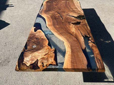 Custom 115” x 30” Walnut Smoke Gray Epoxy River Table Order for Krishawn Online Sale