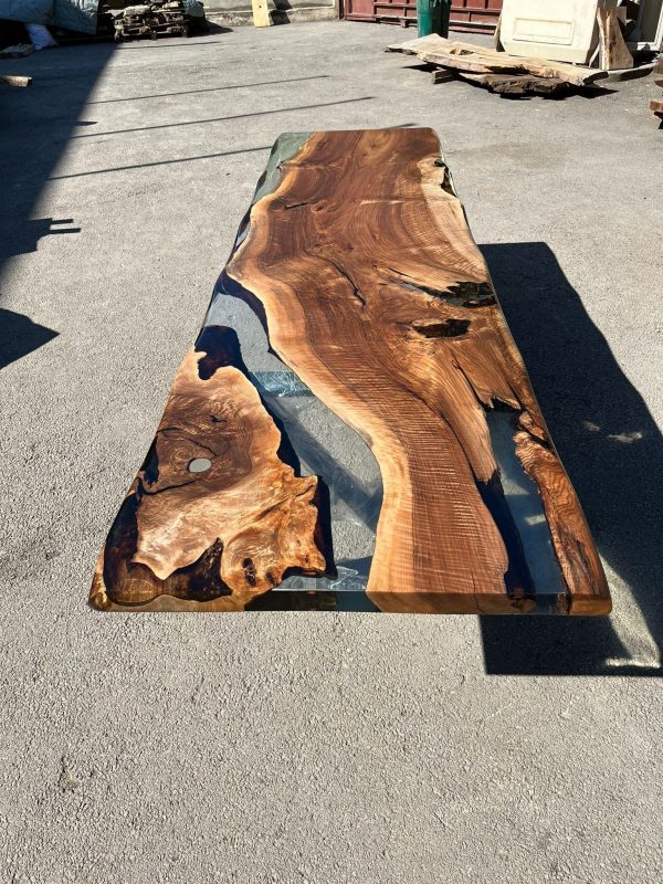 Custom 115” x 30” Walnut Smoke Gray Epoxy River Table Order for Krishawn Online Sale