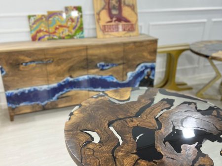 Epoxy Coffee Table, Epoxy Dining Table, Epoxy Resin Table, Custom 40” Diameter Round Walnut Wood Clear Epoxy Table Order for Deborah Sale