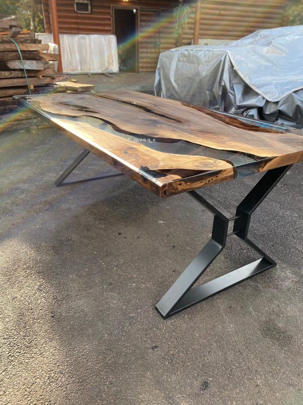 Walnut Dining Table, Live Edge Table, Epoxy Resin Table, Custom 84” x 45” Clear Epoxy Table, Walnut Epoxy Resin Table, Order for Emily M Online now