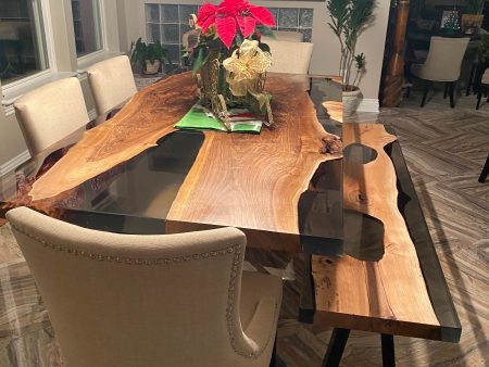 Epoxy Resin Table, Epoxy Dining Table, Walnut Epoxy River Table, Custom 80” x 40” Walnut Epoxy Dining Table, Order with Bench for Tami Online Hot Sale