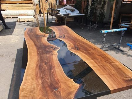 Walnut Dining Table, Epoxy Table, Epoxy Dining Table, Epoxy River Table, Custom 115” x 51” Smokey Epoxy River Table, Order for Simone M on Sale