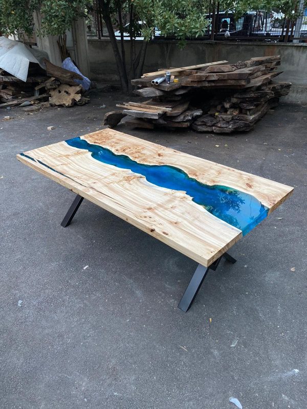 Blue Epoxy Dining Table, Epoxy Resin Table, Custom 83  x 44   Poplar Wood Table, Ocean Blue Epoxy Table, Resin Table Order for Heather E For Discount