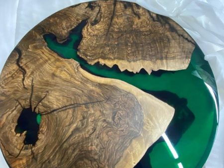 Epoxy Coffee Table, Custom 30” Diameter Round Walnut Wood Table, Pine Green Epoxy Coffee, Live Edge Table, Custom Order for Cheryl M Online Sale