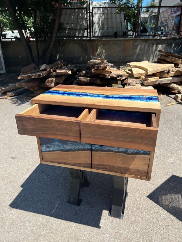 Custom 32” x 24” x 18” Epoxy Nightstand , Walnut Blue Epoxy Resin Cabinet, Blue River Nightstand for Noah Online