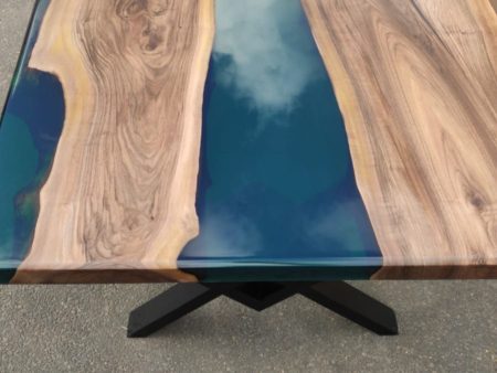 Walnut Dining Table, Custom 84” x 42” Walnut Transparent Turquoise Green Table, Epoxy Dining Table, Live Edge Table, Custom  for Stephanie Sale