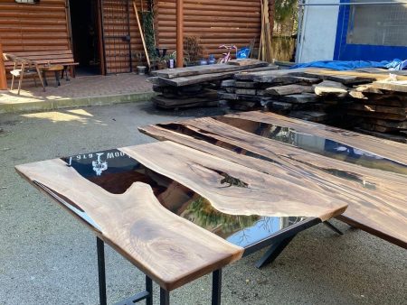 Epoxy Table, Epoxy Dining Tabletop, Walnut Table top, Custom 48” x 36” Walnut Smoke Gray Epoxy River Table Top Order for Matt H Online now