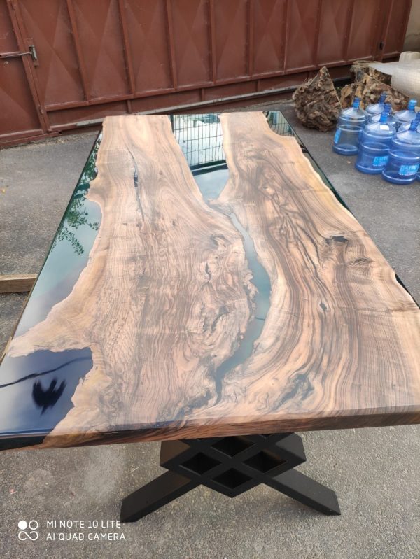 Walnut Dining Table, Custom 84” x 42” Walnut Transparent Turquoise Green Table, Epoxy Dining Table, Live Edge Table, Custom  for Stephanie Sale