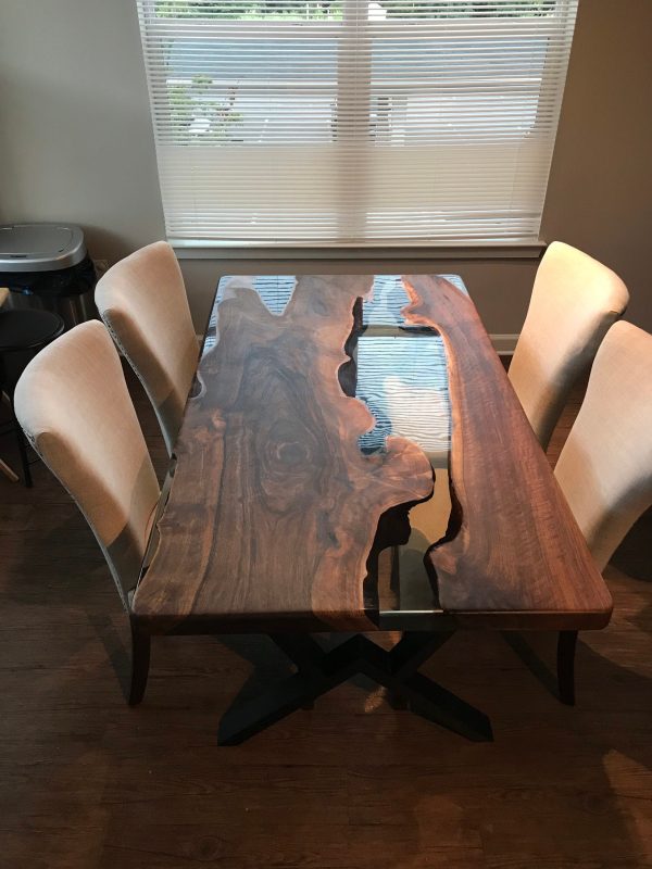 Live Edge Table, Epoxy Table, Epoxy Dining Table, Walnut Epoxy River Table, Custom 65” x 36”  Smokey Gray River Table, Order for Yema Discount