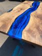 Epoxy Dining Table, Walnut Live Edge Table, Custom 84” x 42” Walnut Wood Deep Blue and Turquoise, White Waves Epoxy Dining Table for Loren1 For Discount