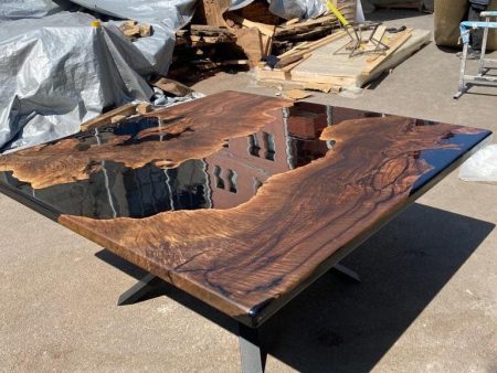 Epoxy Dining Table, Custom 65” x 65” Walnut Black Table, Epoxy Resin Table, Custom Order for Brandee Online