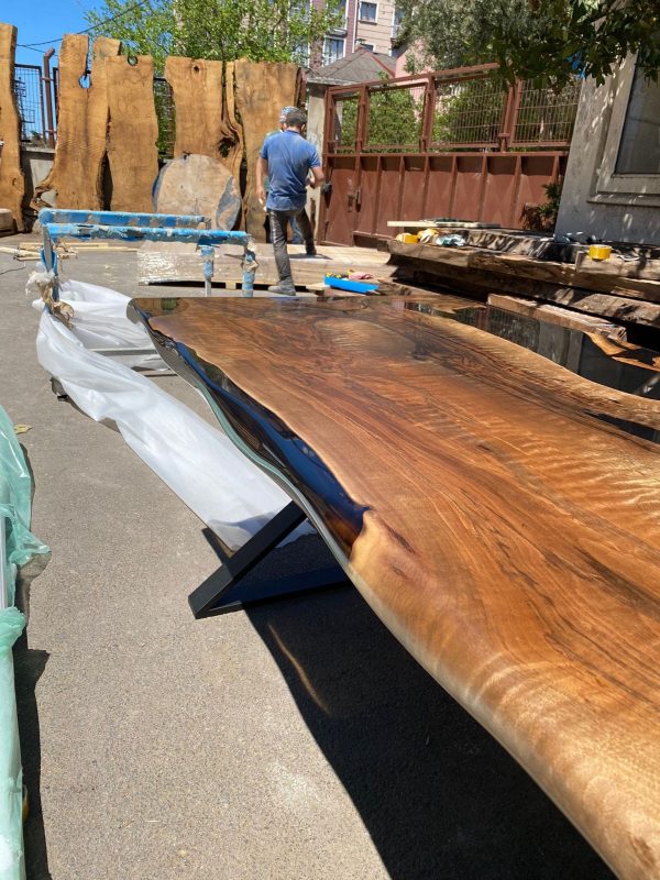 Clear Epoxy Table, Epoxy Resin Table, Live Edge Table, Custom 84” x 36” Walnut Smokey Gray Table, Epoxy River Table, Order for Angela F Online now