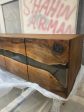 Clear Epoxy Resin Table, Custom 86”L x 20”D x 28”-36”H Walnut Credenza, Wood Smokey Gray Epoxy Resin Credenza, Walnut Epoxy Credenza on Sale