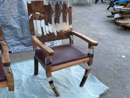 Walnut Epoxy Chair, Handmade Epoxy Resin Dining Room Wooden Chair Cheap