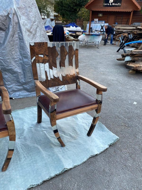 Walnut Epoxy Chair, Handmade Epoxy Resin Dining Room Wooden Chair Cheap