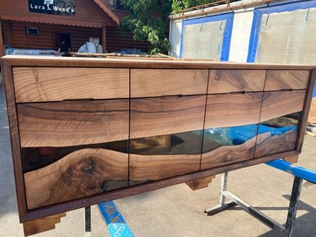 Custom Epoxy Console, 72” x 15” x 36” Wood Epoxy Resin Credenza, Walnut Epoxy Epoxy Credenza, Dining Room Sideboard for Alex B For Cheap