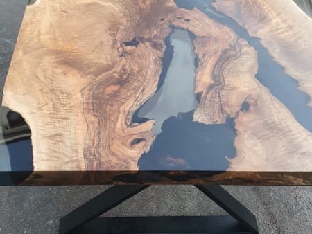 Epoxy Resin Table, Epoxy Dining Table, Walnut Epoxy River Table, Custom 84” x 36” Walnut Smokey Gray Table, Live Edge Table,  for Laura B on Sale