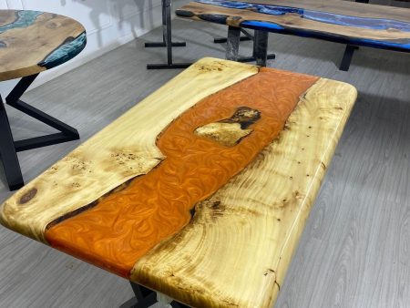 Custom River Epoxy Table, Custom 55” x 32” Poplar Epoxy Table, Lava Orange Epoxy Table Order for Carl Sale