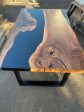 Black Resin Table, Epoxy Dining Table, Epoxy Resin Table, Custom 56” x 36”  Walnut Table, Black Epoxy River Dining Table for Troy For Sale