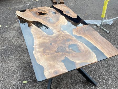 Walnut Dining Table, Epoxy Table, Epoxy Dining Table, Walnut Epoxy River Table, Custom 60” x 36” Walnut Smoke River Table, Order for Yvonne For Discount