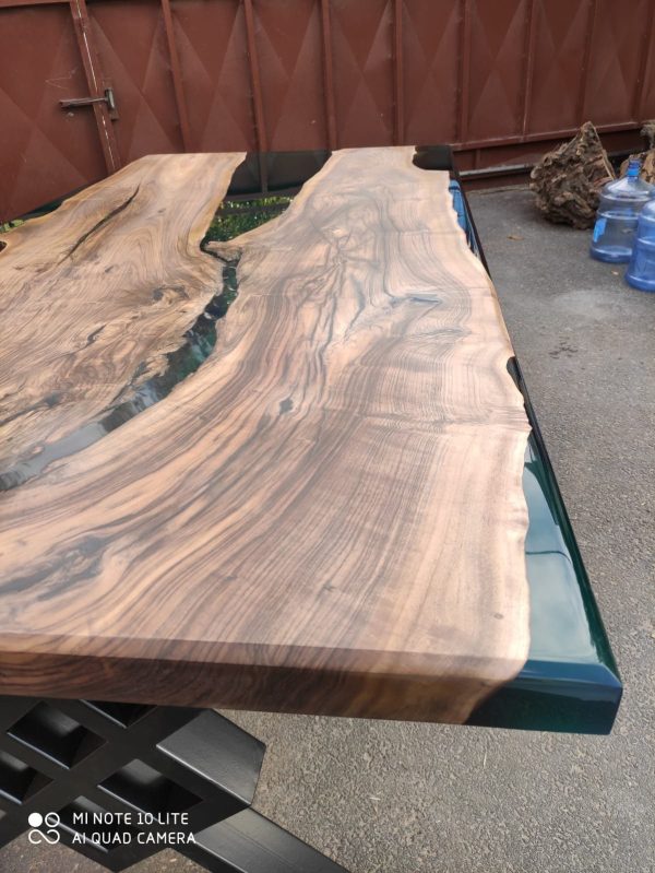 Walnut Dining Table, Custom 84” x 42” Walnut Transparent Turquoise Green Table, Epoxy Dining Table, Live Edge Table, Custom  for Stephanie Sale