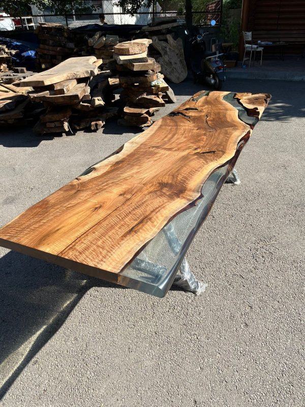 Custom 115” x 30” Walnut Smoke Gray Epoxy River Table Order for Krishawn Online Sale