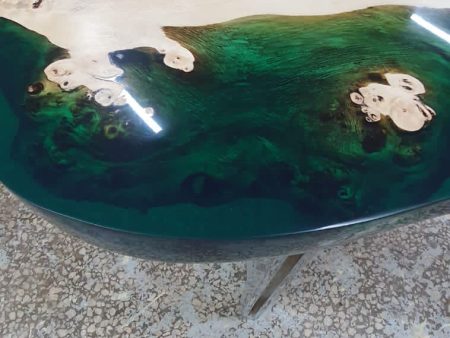 Custom Coffee Table, Epoxy Coffee Table, Epoxy Dining Table, Custom 24” Round Poplar Wood Emeral Green Epoxy Coffe Table Order for Alexandra Supply