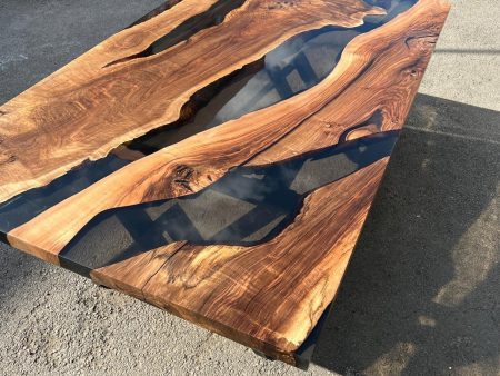 Custom 84” x 48” Walnut Smoke Gray Epoxy River Table Order for Aurora Fashion