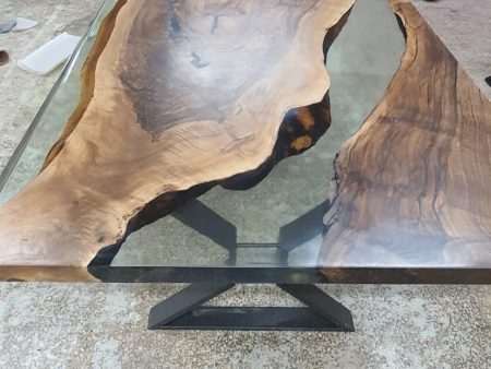 Epoxy Table, Epoxy Dining Table, Walnut Epoxy River Table, Custom 95” x 48” Walnut Clear Epoxy River Dining Table, Walnut Epoxy Table Fashion