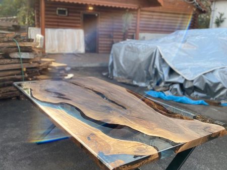 Walnut Dining Table, Live Edge Table, Epoxy Resin Table, Custom 84” x 45” Clear Epoxy Table, Walnut Epoxy Resin Table, Order for Emily M Online now